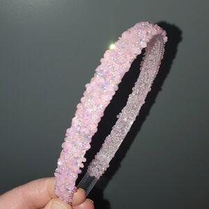 New boutique handmade rhinestone glitter flexible plastic headband pink
